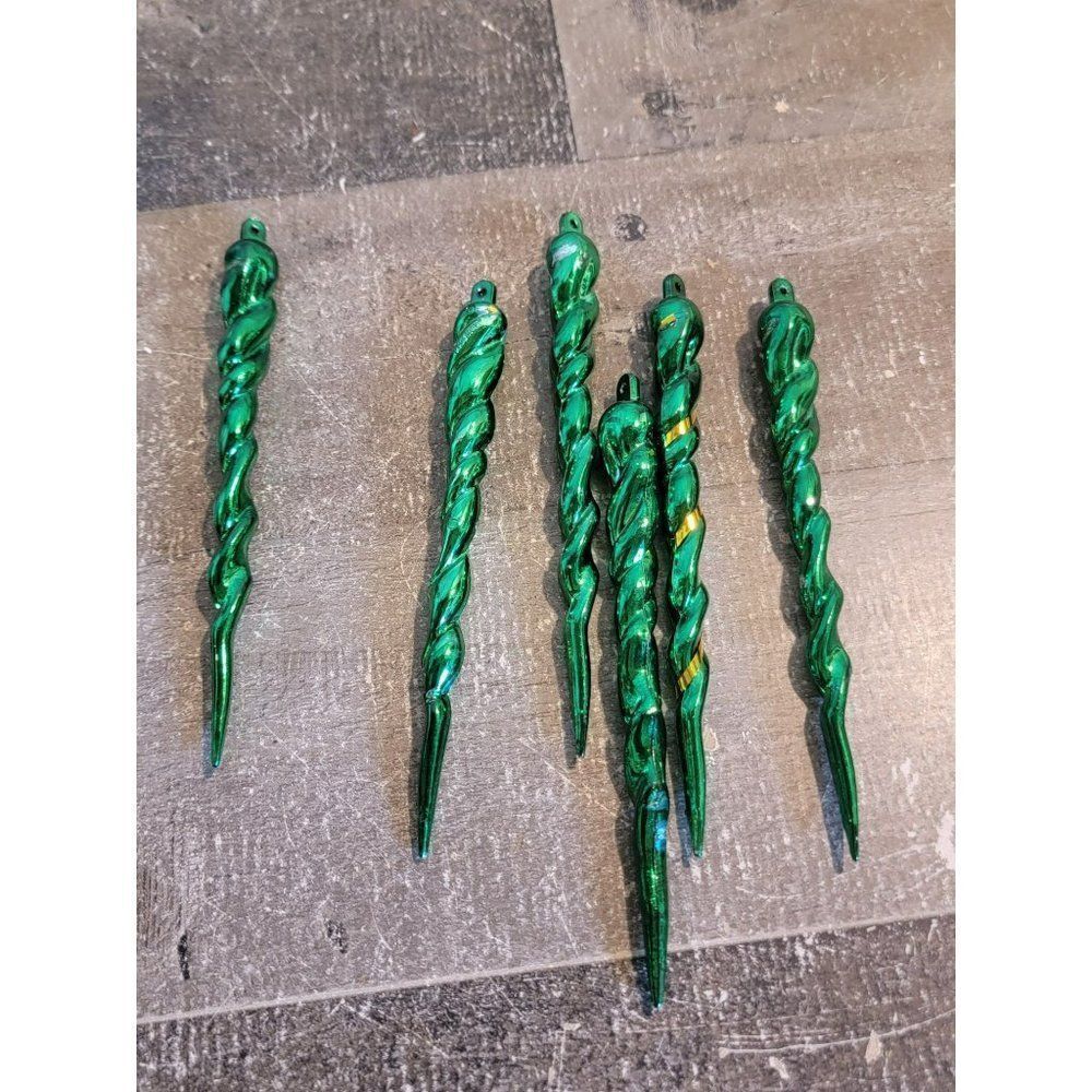 Green icicle shiny gold stripe ornament decor
